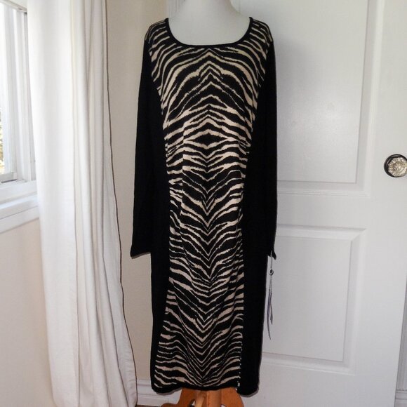 ModaMix by Brandon Thomas Soft Knit Black/Zebra Sweater Dress Plus Size 3X NWT - Picture 1 of 4
